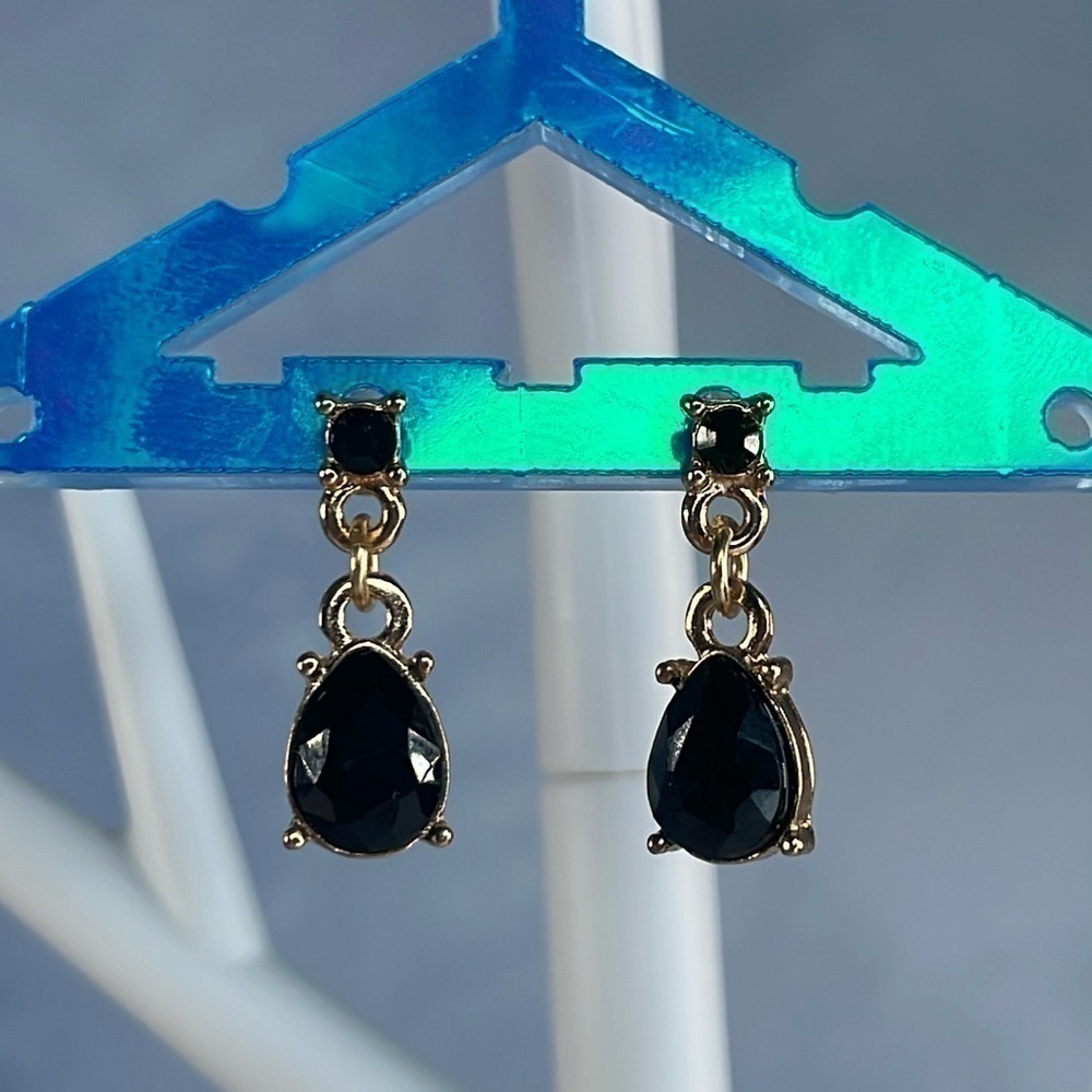 Gold Black Stone Earrings